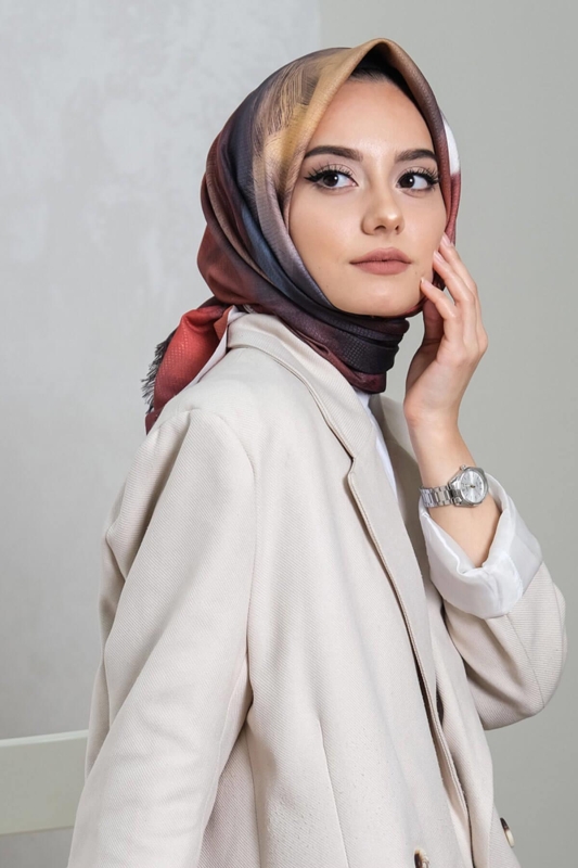 Abstrakt Desen Kırmızı Pamuk Eşarp - 3