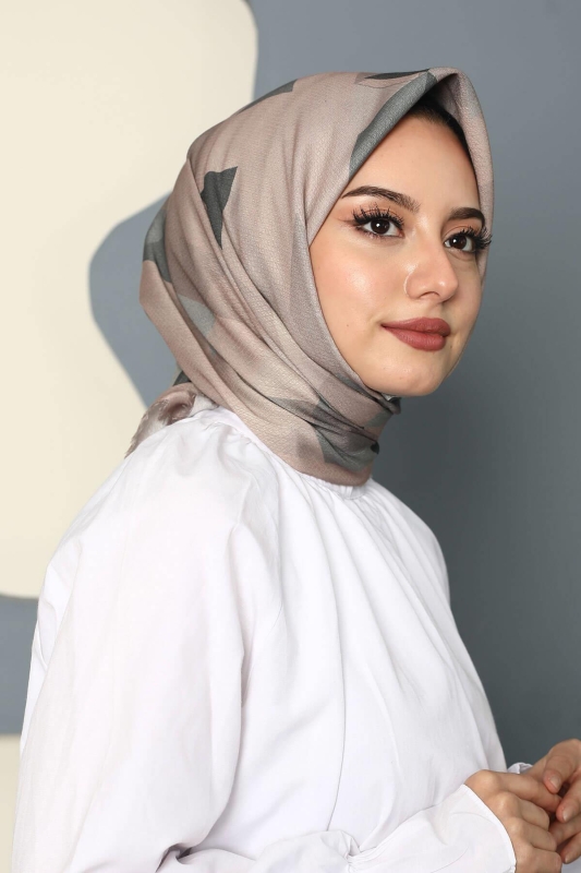Üçgen Desen Gri Pamuk Eşarp - 1