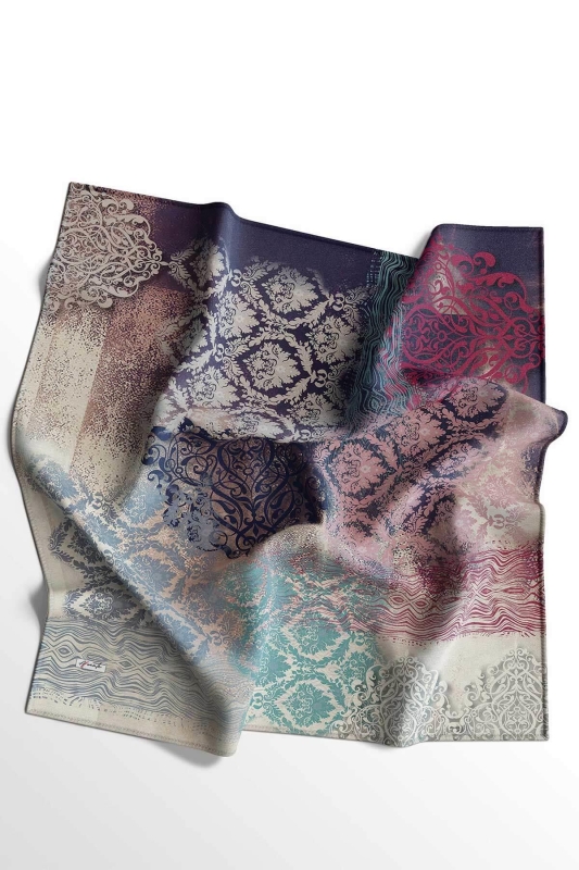 Türk Motifleri Desen Açık Gri Pamuk Eşarp - 4