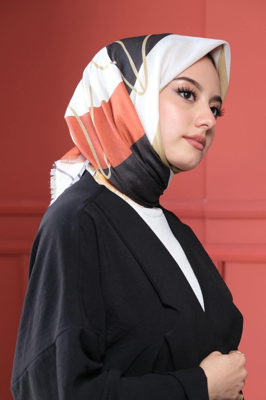 Çiçek Desen Sarı Pamuk Eşarp - 1