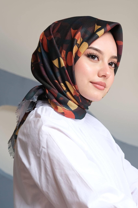 Yaprak Desen Sarı Pamuk Eşarp - 3