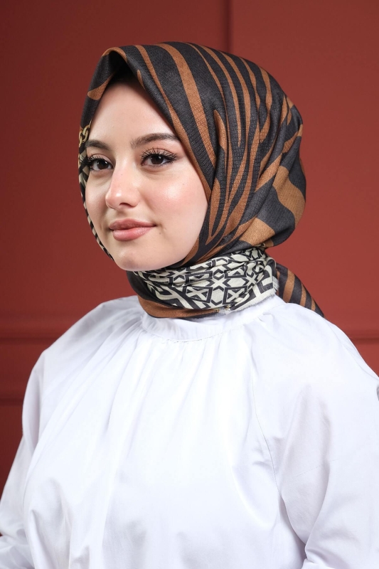 Zebra Desen Altın Pamuk Eşarp - 1