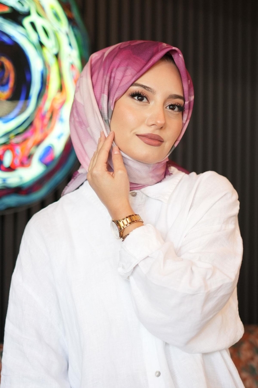 Akverel Desen Gül Kurusu Pamuk Eşarp - 2