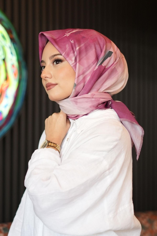 Akverel Desen Gül Kurusu Pamuk Eşarp - 3