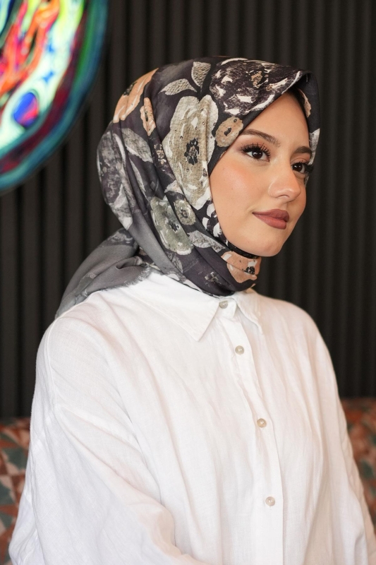 Bahar Desen Haki Pamuk Eşarp - 1