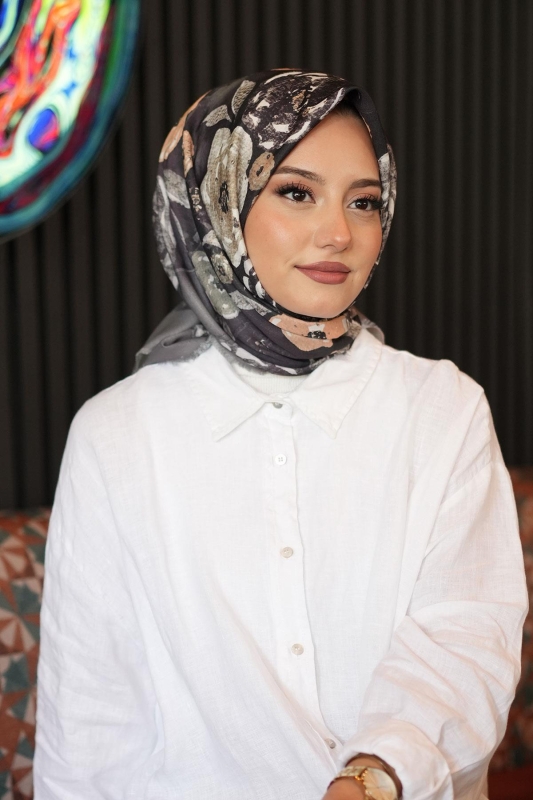 Bahar Desen Haki Pamuk Eşarp - 2