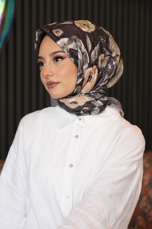 Bahar Desen Haki Pamuk Eşarp - 3