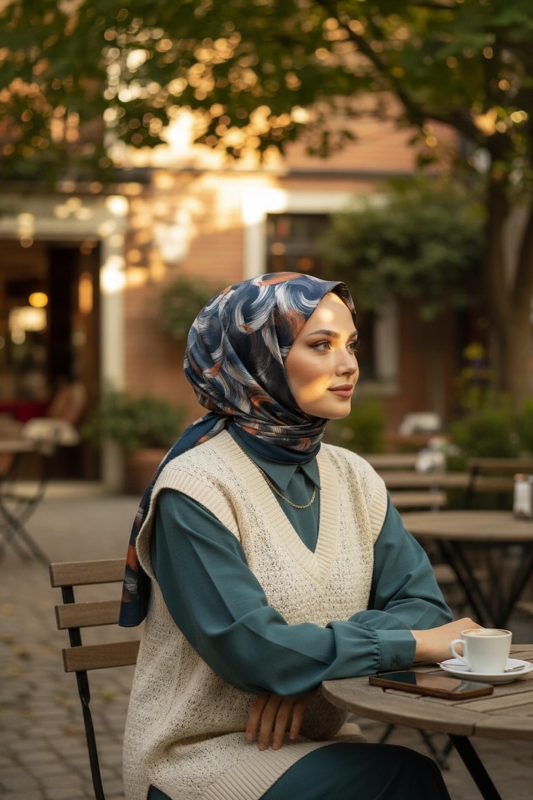 Dalga Desen Turuncu Soft Pamuk Eşarp - 1