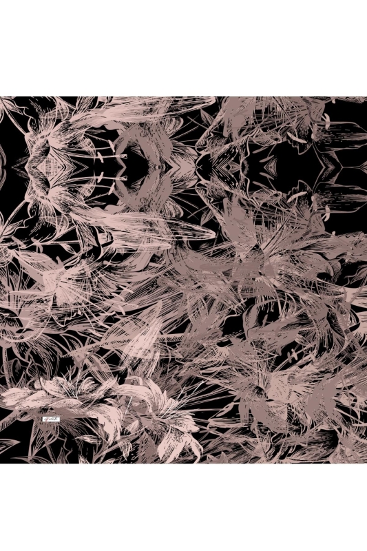 Eskiz Çiçek Desen Gül Kurusu Pamuk Eşarp - 2