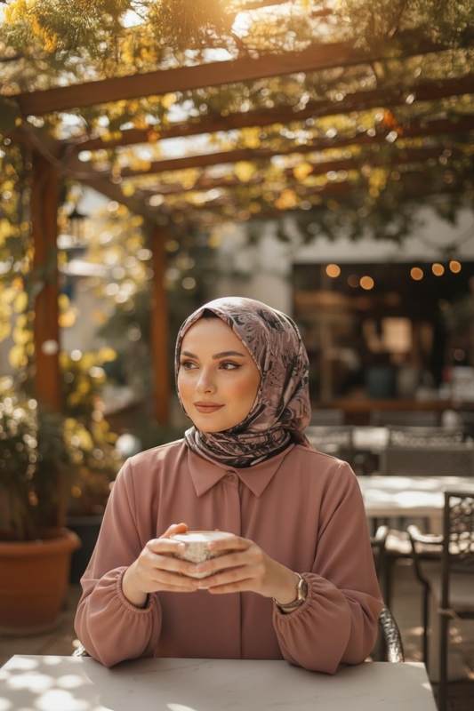 Eskiz Çiçek Desen Gül Kurusu Pamuk Eşarp - Afvente