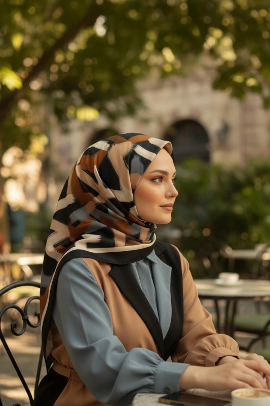 Fırça Desen Bej Pamuk Eşarp - Afvente