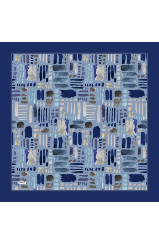 Fırça Desen İndigo Pamuk Eşarp - 2