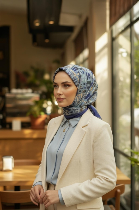 Fırça Desen İndigo Pamuk Eşarp - Afvente