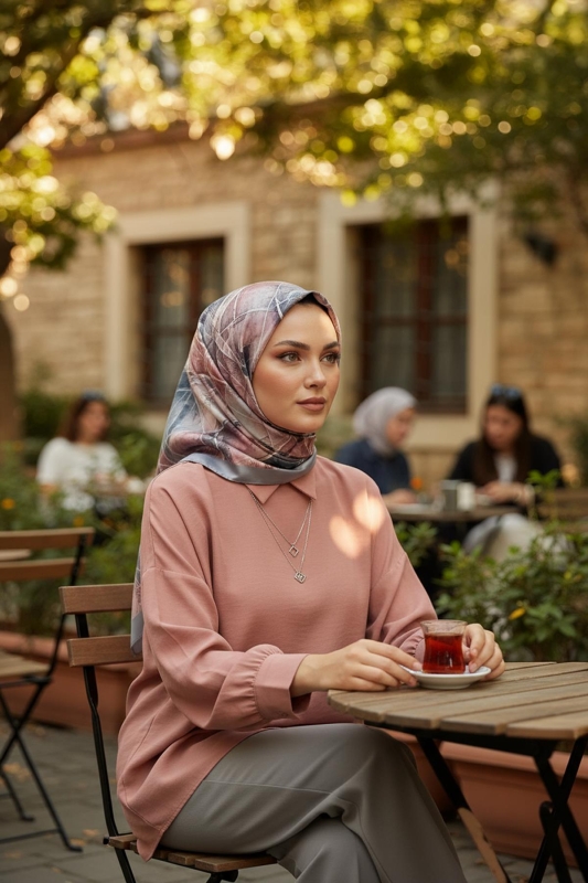 Geometrik Desen Taş Pamuk Eşarp - Afvente