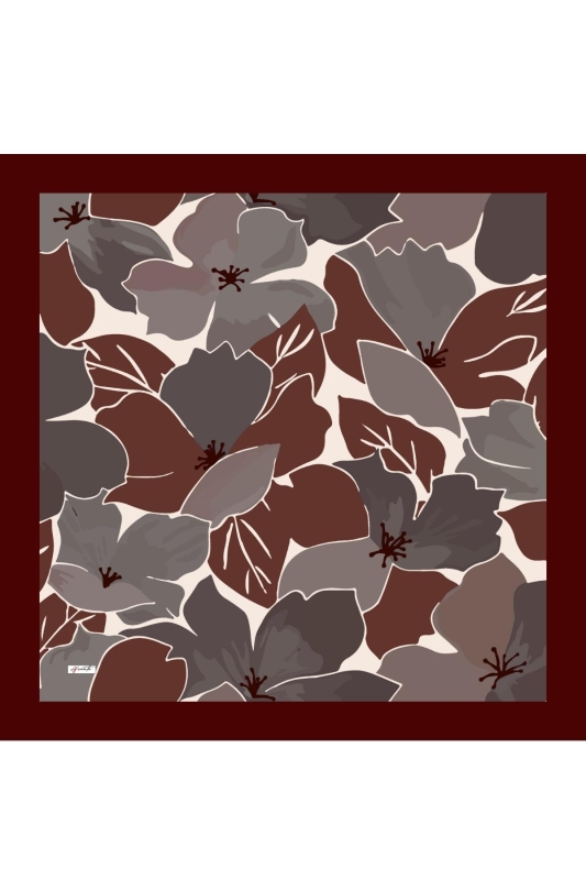 Gölge Çiçek Desen Mürdüm Pamuk Eşarp - 2