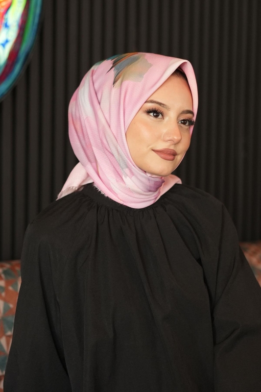 Gül Desen Pembe Pamuk Eşarp - 2