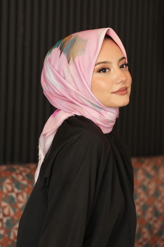 Gül Desen Pembe Pamuk Eşarp - 4