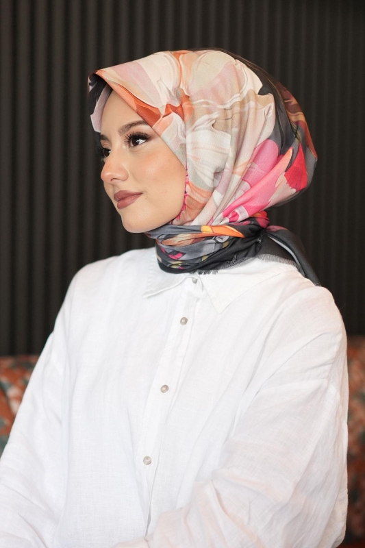 Gül Desen Turuncu Pamuk Eşarp - Afvente