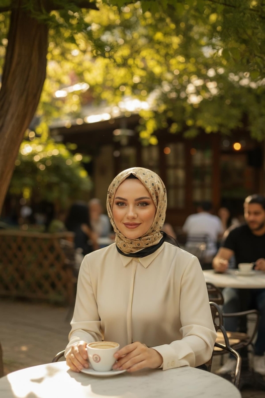 İnce Elmas Desen Karamel Pamuk Eşarp - 3