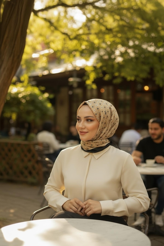 İnce Elmas Desen Karamel Pamuk Eşarp - 1