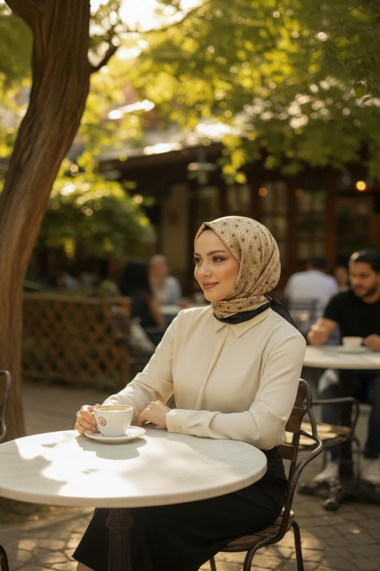 İnce Elmas Desen Karamel Pamuk Eşarp - 2