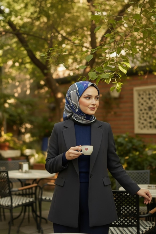 Kesişim Desen Siyah Pamuk Eşarp - 2