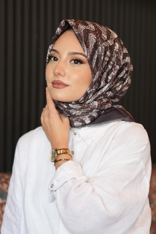 Labirent Desen Kahverengi Pamuk Eşarp - 2