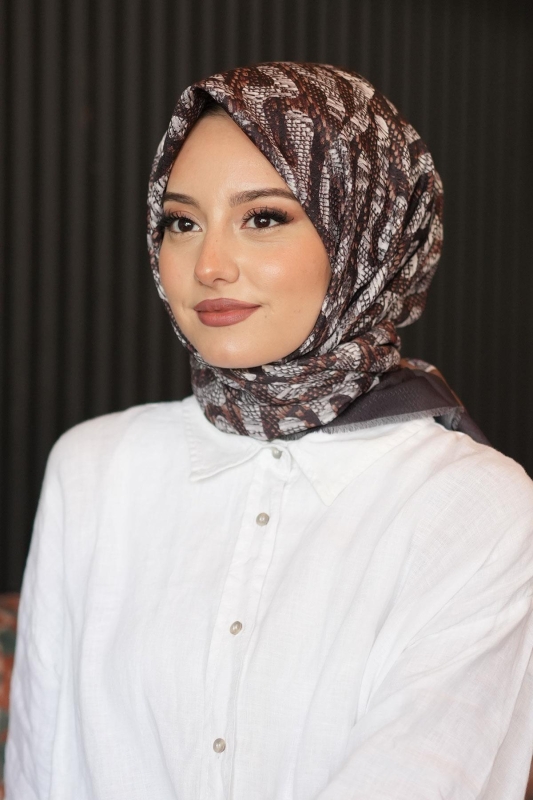 Labirent Desen Kahverengi Pamuk Eşarp - 4