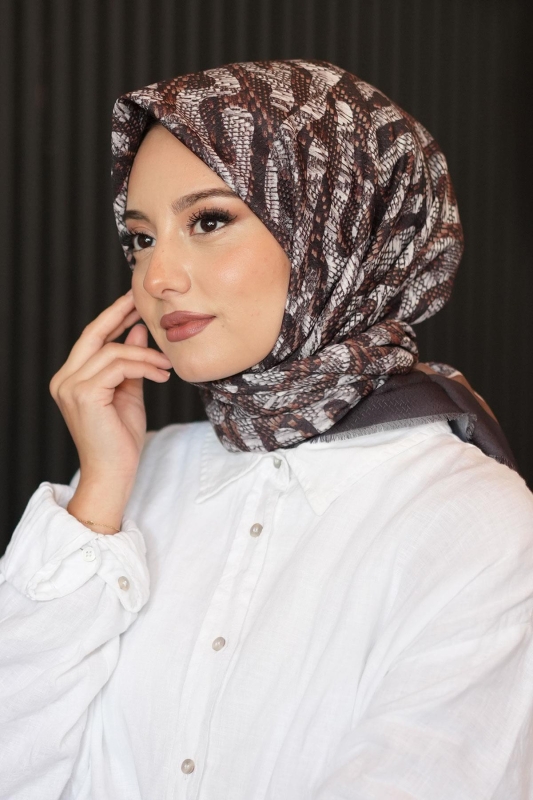 Labirent Desen Kahverengi Pamuk Eşarp - 5