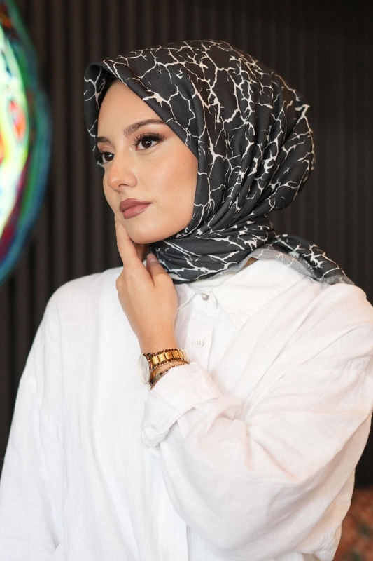 Mermer Desen Beyaz Pamuk Eşarp - Afvente