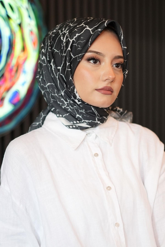 Mermer Desen Beyaz Pamuk Eşarp - 2