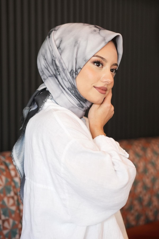 Mermer Desen Füme Pamuk Eşarp - 2