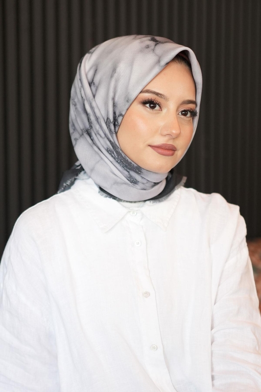 Mermer Desen Füme Pamuk Eşarp - 3