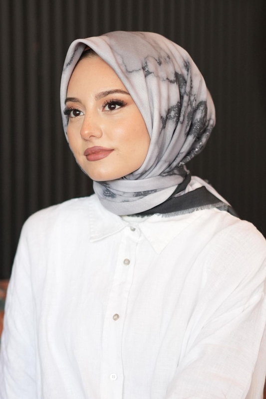 Mermer Desen Füme Pamuk Eşarp - Afvente