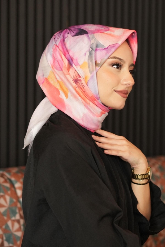 Orkide Desen Pudra Pamuk Eşarp - 2