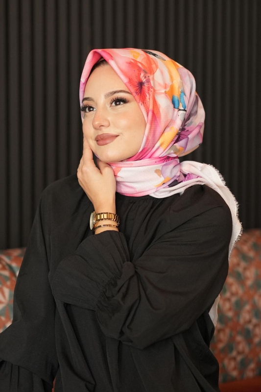 Orkide Desen Pudra Pamuk Eşarp - Afvente