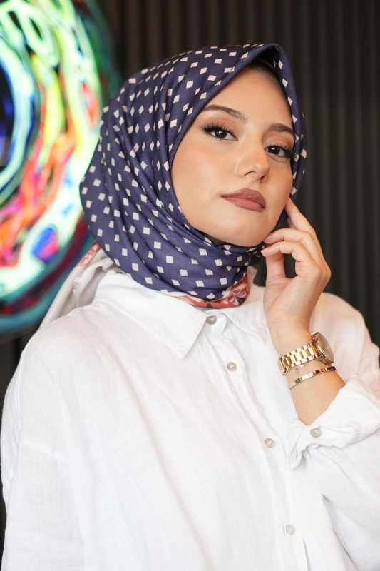 Puantiye Desen Kiremit Pamuk Eşarp - 2