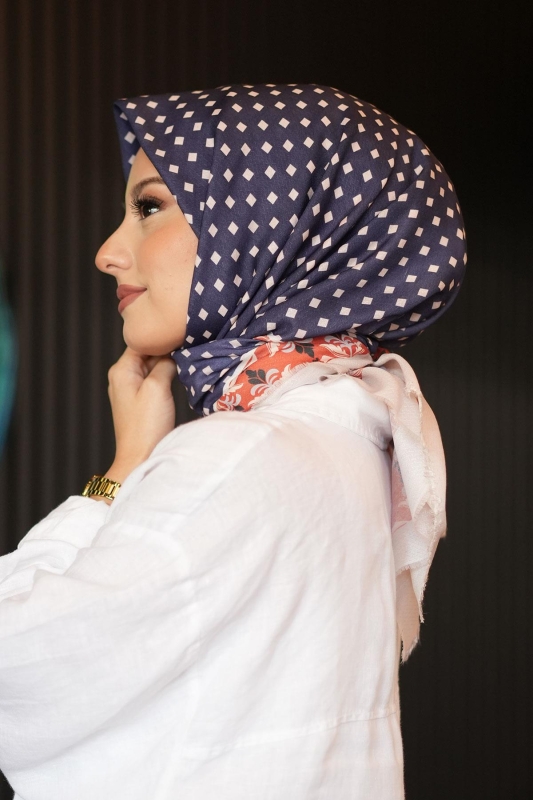 Puantiye Desen Kiremit Pamuk Eşarp - 3