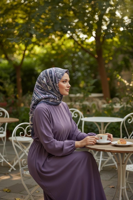 Şahmeran Desen Lila Pamuk Eşarp - Afvente