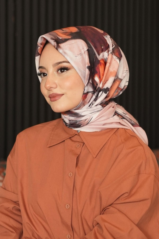 Soyut Gül Desen Yavruağzı Pamuk Eşarp - Afvente