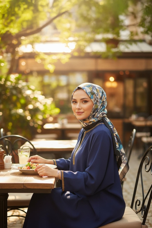 Soyut Yaprak Desen Yeşil Pamuk Eşarp - Afvente