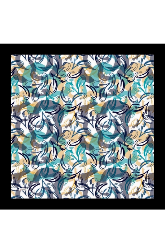 Soyut Yaprak Desen Yeşil Pamuk Eşarp - 2