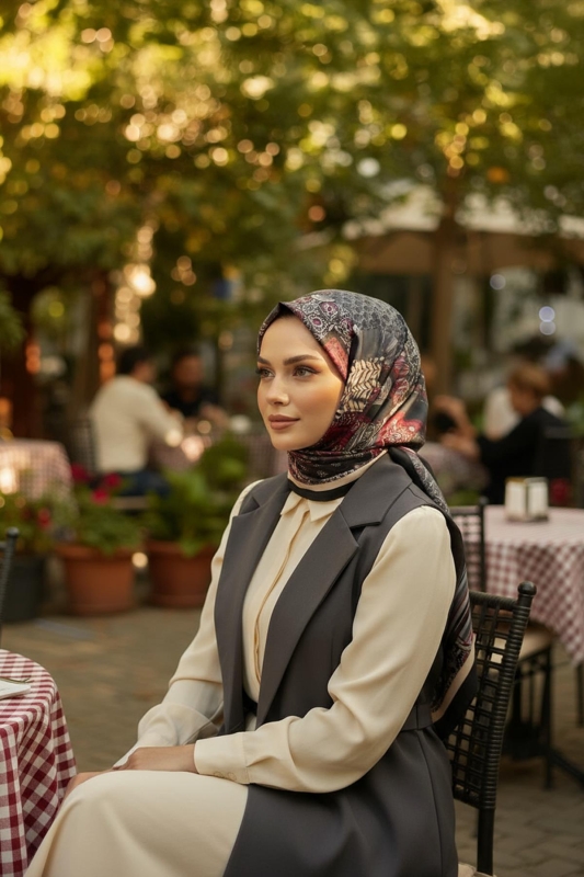 Yama Desen Füme Pamuk Eşarp - Afvente