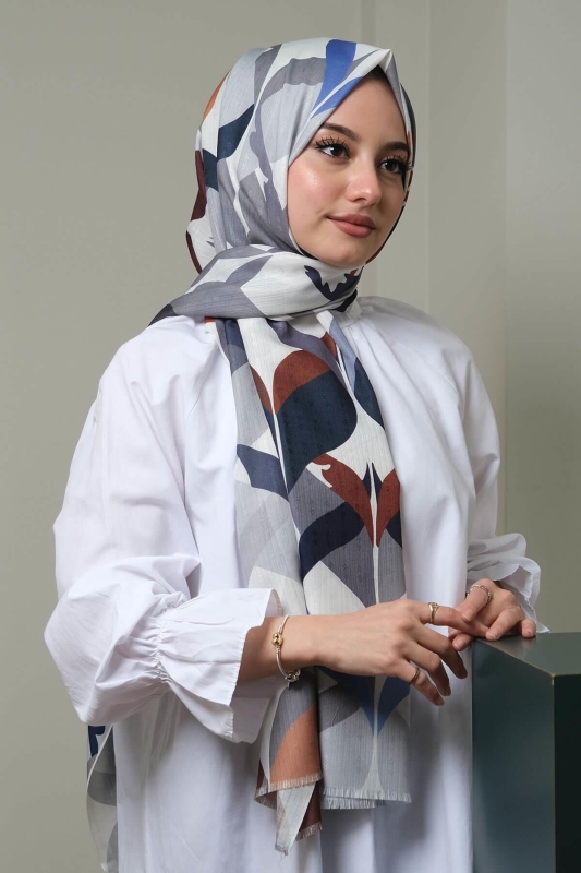 Soyut Desen Bej Pamuk Şal - 1