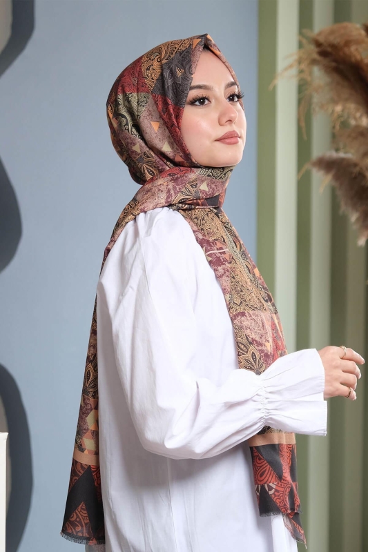 Paisley Desen Kahverengi Pamuk Şal - 3