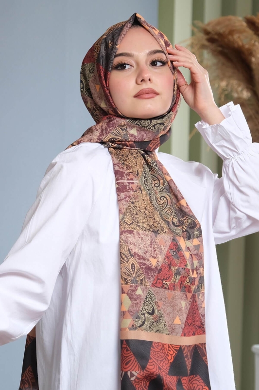 Paisley Desen Kahverengi Pamuk Şal - 1
