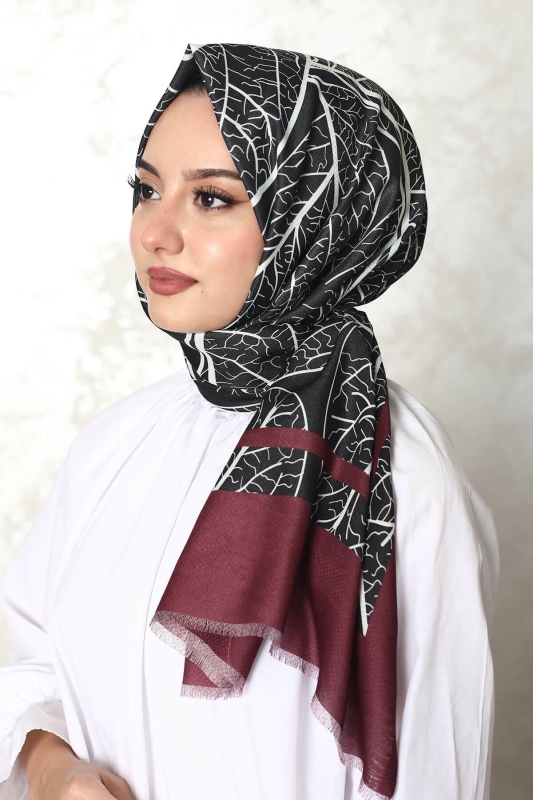 Mermer Desen Bordo Pamuk Şal - 1