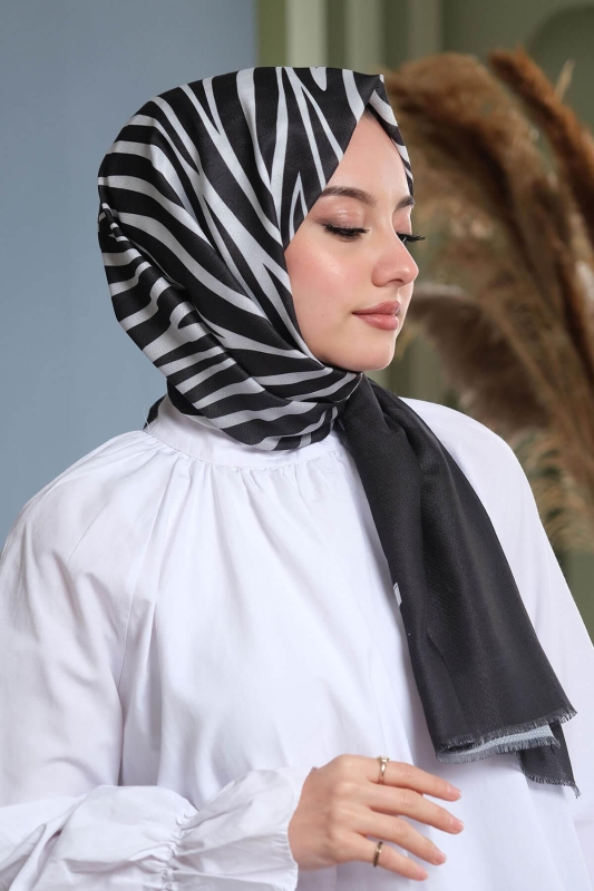 Dalgalı Desen Gri Pamuk Şal - 1