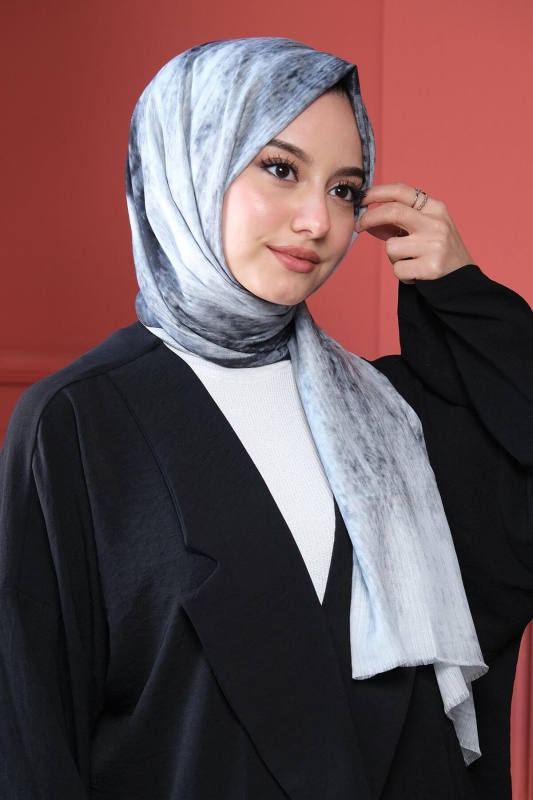 Geometrik Desen Açık Gri Pamuk Şal - 1