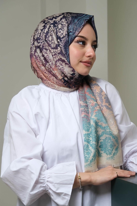 Dalgalı Desen Yeşil Pamuk Şal - 3